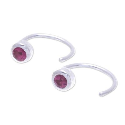 Alternate image for Petite Sterling Silver Half-Hoop Earrings with Tourmaline Back to Front