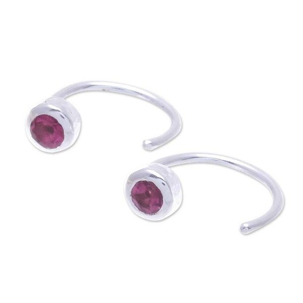 Alternate image for Petite Sterling Silver Half-Hoop Earrings with Tourmaline Back to Front