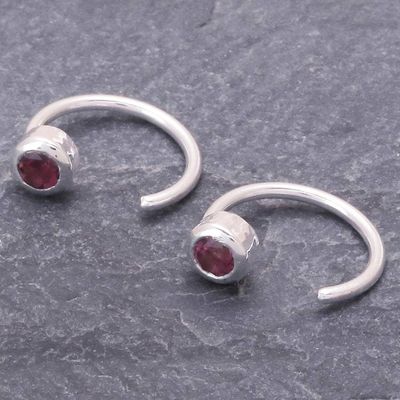 Alternate image for Petite Sterling Silver Half-Hoop Earrings with Tourmaline Back to Front