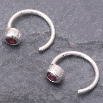 Alternate image for Petite Sterling Silver Half-Hoop Earrings with Tourmaline Back to Front