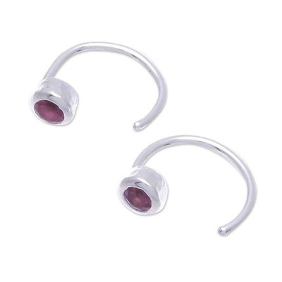 Alternate image for Petite Sterling Silver Half-Hoop Earrings with Tourmaline Back to Front