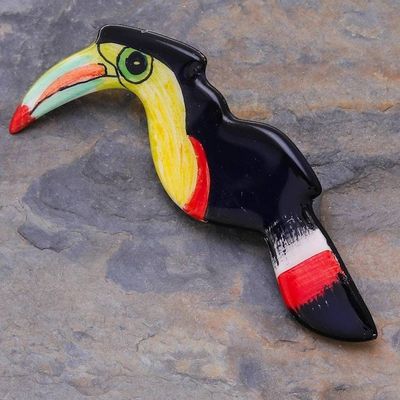 Alternate image for Hand Painted Ceramic Hornbill Brooch Handsome Hornbill
