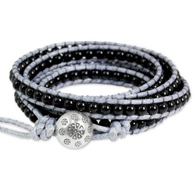 Alternate image for Artisan Crafted Leather and Agate Bracelet from Thailand Nocturnal Mystique