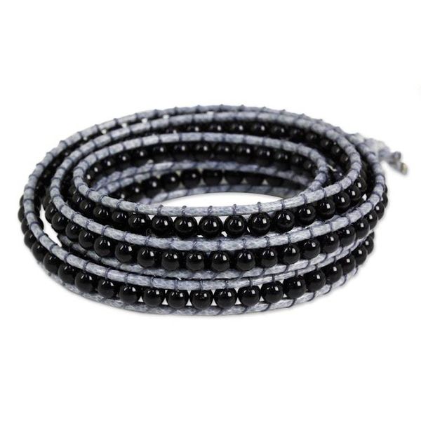 Alternate image for Artisan Crafted Leather and Agate Bracelet from Thailand Nocturnal Mystique