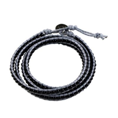 Alternate image for Artisan Crafted Leather and Agate Bracelet from Thailand Nocturnal Mystique