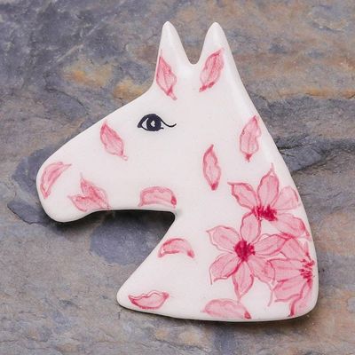 Alternate image for Floral Horse Hand Painted Brooch Pin Blooming Pony