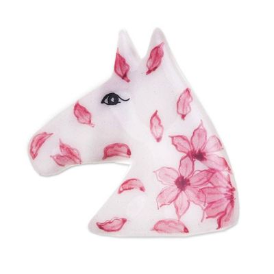 Alternate image for Floral Horse Hand Painted Brooch Pin Blooming Pony
