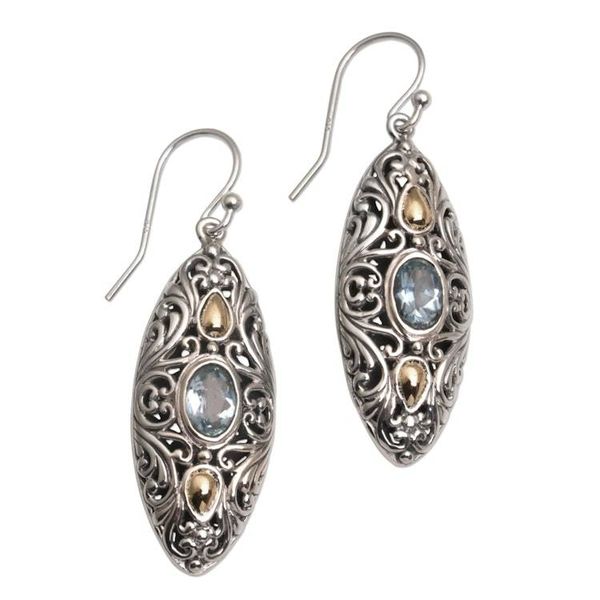 Alternate image for 18k Gold Accent Blue Topaz Dangle Earrings form Bali Shields of Vines