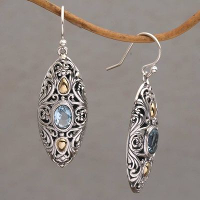 Alternate image for 18k Gold Accent Blue Topaz Dangle Earrings form Bali Shields of Vines