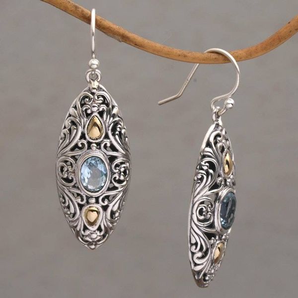 Alternate image for 18k Gold Accent Blue Topaz Dangle Earrings form Bali Shields of Vines