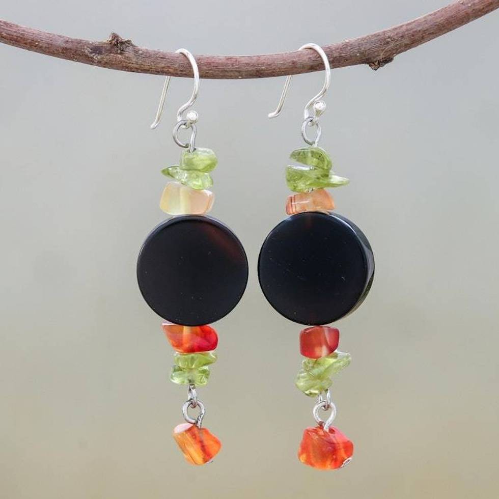 Onyx Beaded Dangle Earrings 'Radiant Night'