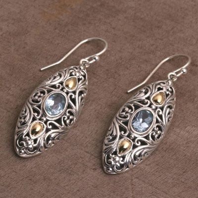 Alternate image for 18k Gold Accent Blue Topaz Dangle Earrings form Bali Shields of Vines