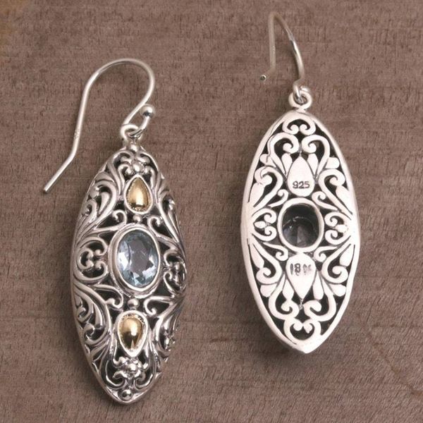 Alternate image for 18k Gold Accent Blue Topaz Dangle Earrings form Bali Shields of Vines