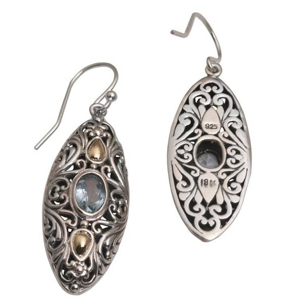 Alternate image for 18k Gold Accent Blue Topaz Dangle Earrings form Bali Shields of Vines