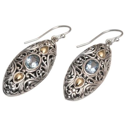 Alternate image for 18k Gold Accent Blue Topaz Dangle Earrings form Bali Shields of Vines