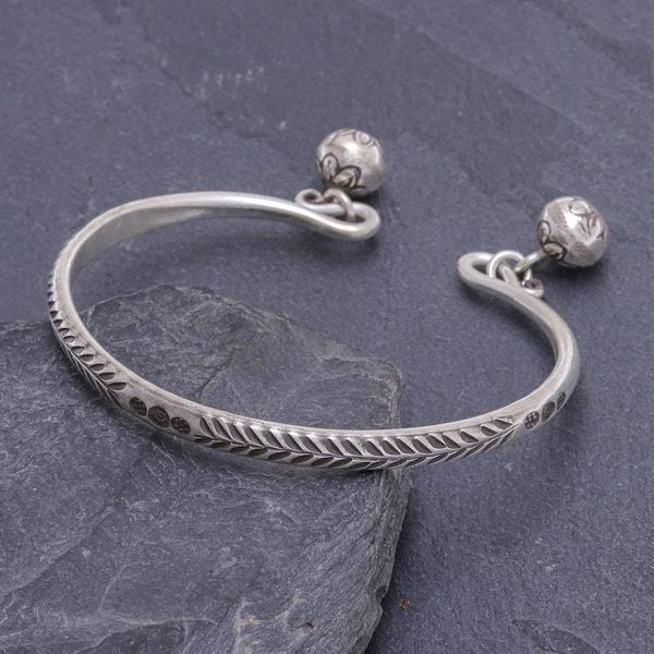 Alternate image for Handmade Sterling Silver Floral Cuff Bracelet Bells Ring
