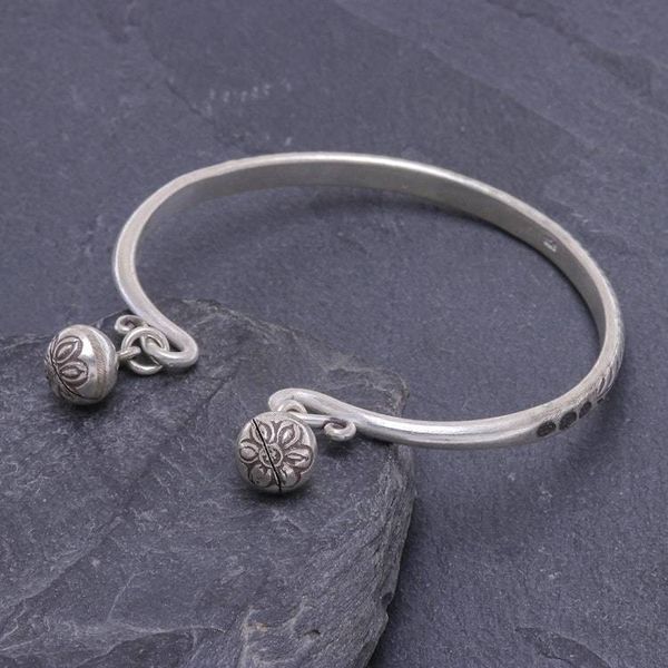Alternate image for Handmade Sterling Silver Floral Cuff Bracelet Bells Ring
