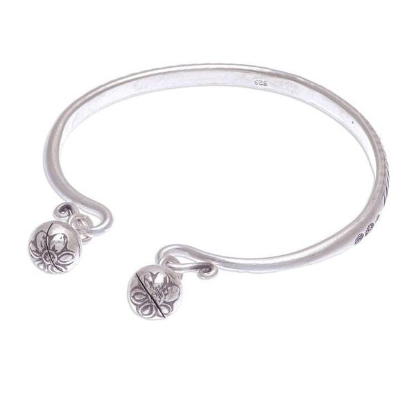 Alternate image for Handmade Sterling Silver Floral Cuff Bracelet Bells Ring