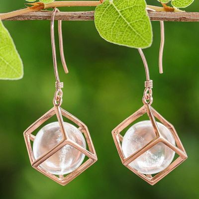 Alternate image for Artisan Crafted Quartz and Rose Gold Plated Dangle Earrings Frozen Rain