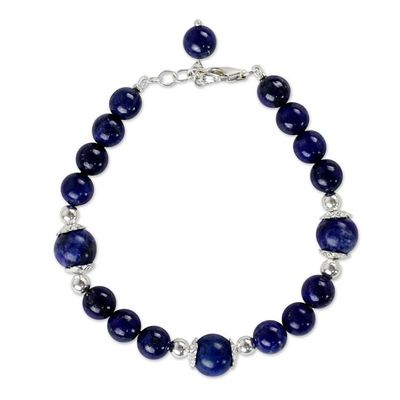 Alternate image for Thai Lapis Lazuli and Sterling Silver Beaded Bracelet Floral Deep