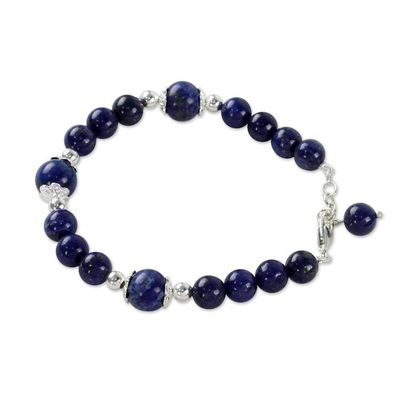 Alternate image for Thai Lapis Lazuli and Sterling Silver Beaded Bracelet Floral Deep
