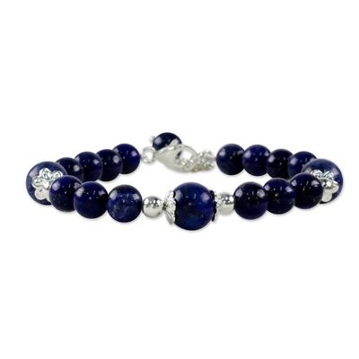 Alternate image for Thai Lapis Lazuli and Sterling Silver Beaded Bracelet Floral Deep