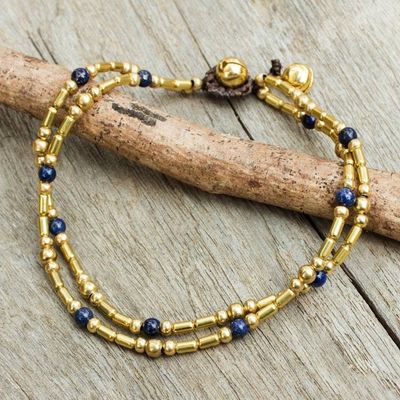 Primary image for Double Strand Brass Bead Anklet with Lapis Lazuli Golden Bell