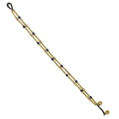 Alternate image for Double Strand Brass Bead Anklet with Lapis Lazuli Golden Bell