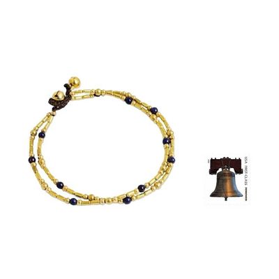 Alternate image for Double Strand Brass Bead Anklet with Lapis Lazuli Golden Bell