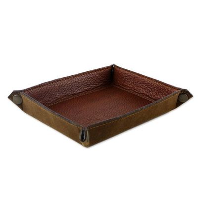 Alternate image for Handcrafted Thai Leather Catchall in Brick and Copper Classic Brown