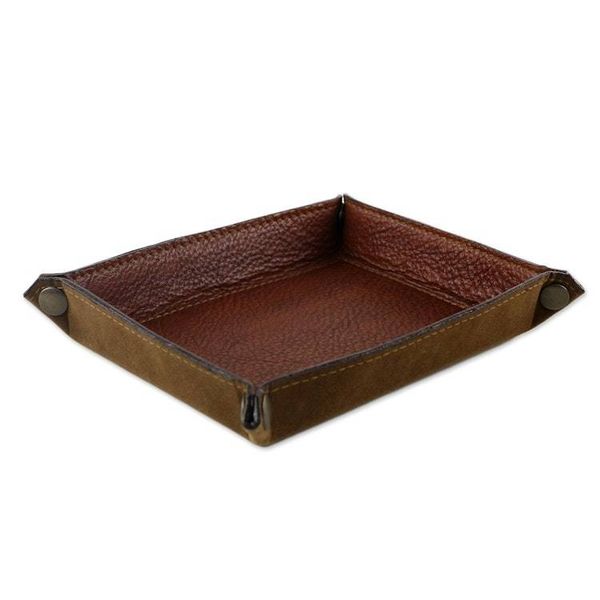 Alternate image for Handcrafted Thai Leather Catchall in Brick and Copper Classic Brown
