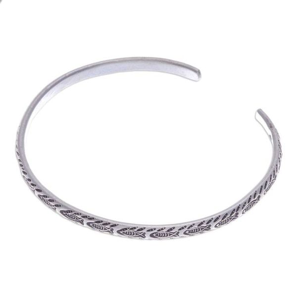 Alternate image for Fish-Themed Sterling Silver Cuff Bracelet from Thailand Aquatic Spirit
