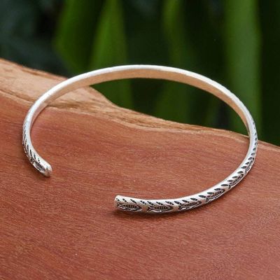 Alternate image for Fish-Themed Sterling Silver Cuff Bracelet from Thailand Aquatic Spirit