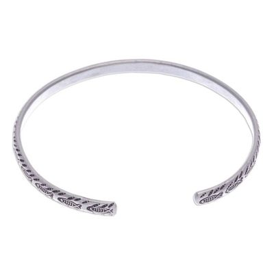 Alternate image for Fish-Themed Sterling Silver Cuff Bracelet from Thailand Aquatic Spirit