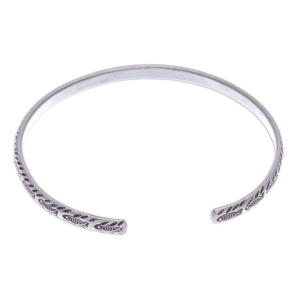 Alternate image for Fish-Themed Sterling Silver Cuff Bracelet from Thailand Aquatic Spirit