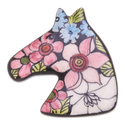 Alternate image for Hand Painted Floral Pony Brooch from Thailand Garden Pony