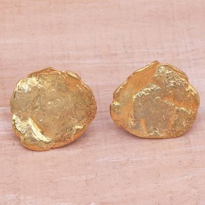 Primary image for Abstract 18k Gold-Plated Brass Button Earrings from Bali Resplendent Petals