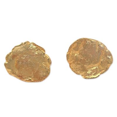 Alternate image for Abstract 18k Gold-Plated Brass Button Earrings from Bali Resplendent Petals