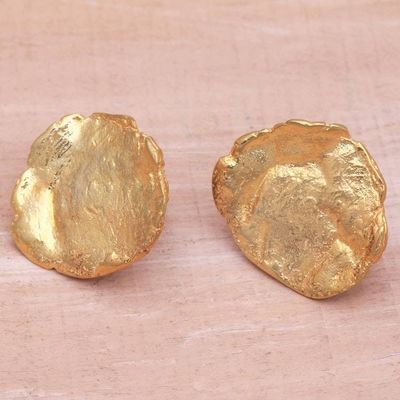 Alternate image for Abstract 18k Gold-Plated Brass Button Earrings from Bali Resplendent Petals