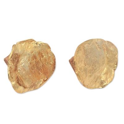 Alternate image for Abstract 18k Gold-Plated Brass Button Earrings from Bali Resplendent Petals