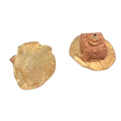 Alternate image for Abstract 18k Gold-Plated Brass Button Earrings from Bali Resplendent Petals