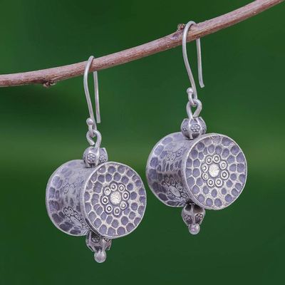 Alternate image for Unique Hill Tribe 950 Silver Dangle Earrings Karen Barrel