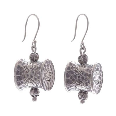 Alternate image for Unique Hill Tribe 950 Silver Dangle Earrings Karen Barrel