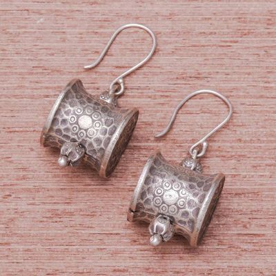 Alternate image for Unique Hill Tribe 950 Silver Dangle Earrings Karen Barrel