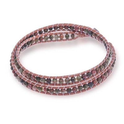Alternate image for Natural Unakite and Leather Wrap Bracelet with Leafy Clasp Heartfelt Leaf
