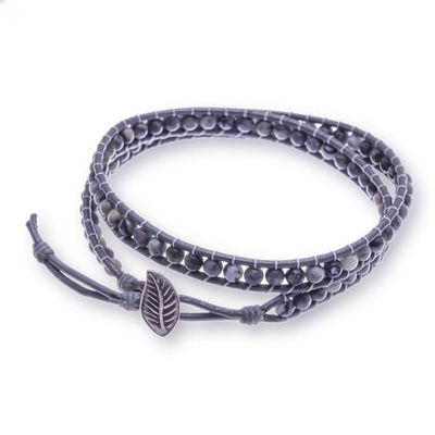 Alternate image for Twilight-Palette Chalcedony Jewel and Leather Wrap Bracelet Twilight Leaf