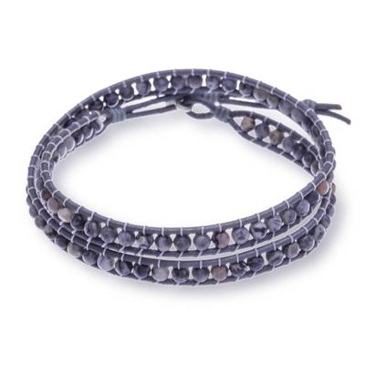 Alternate image for Twilight-Palette Chalcedony Jewel and Leather Wrap Bracelet Twilight Leaf
