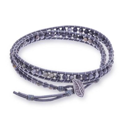 Alternate image for Twilight-Palette Chalcedony Jewel and Leather Wrap Bracelet Twilight Leaf