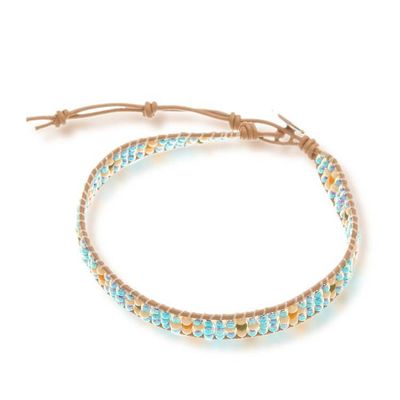 Alternate image for Leather-Accented Beaded Wristband Bracelet with Leafy Charm Aqua Embrace