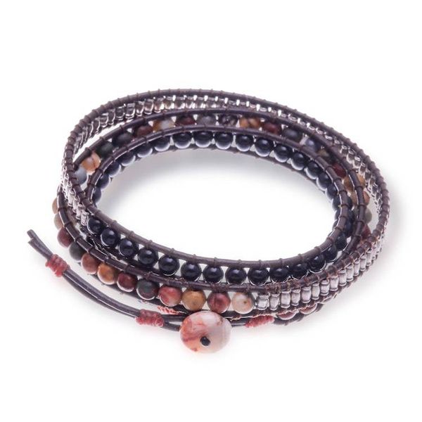 Alternate image for Artisan-Made Jasper and Onyx Wrap Bracelet with Leather Cord Eclipse Wanderer